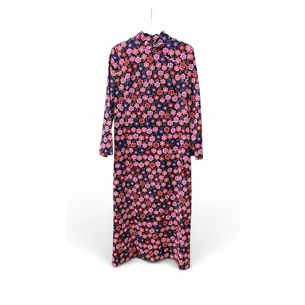 Vintage 60s 70's Maxi Dress Psychedelic Floral Flower Power Colorful Boho Mod  L